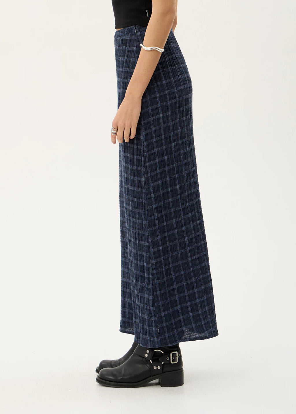 Afends Lita Seersucker Maxi Skirt Indy Navy Check