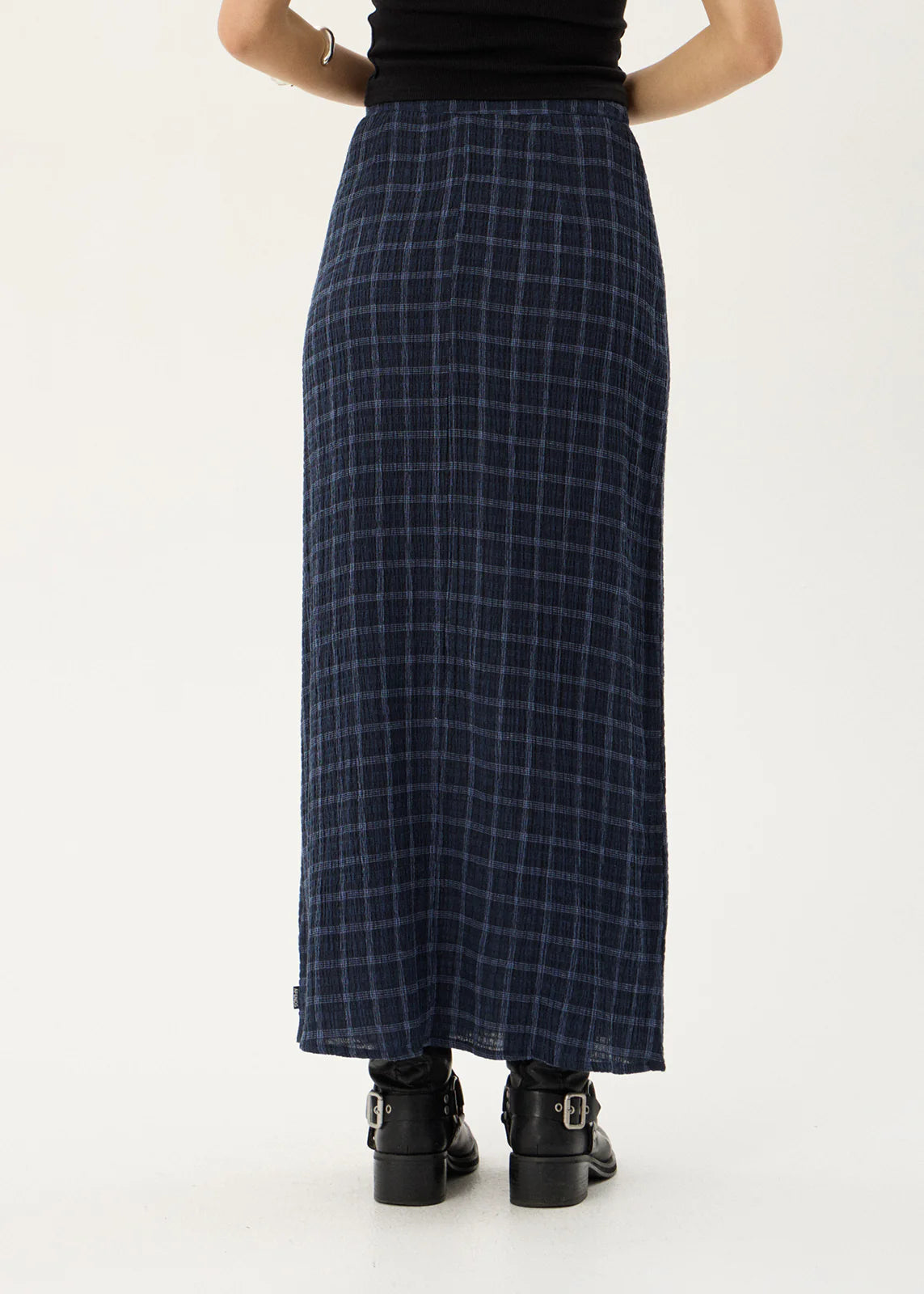 Afends Lita Seersucker Maxi Skirt Indy Navy Check