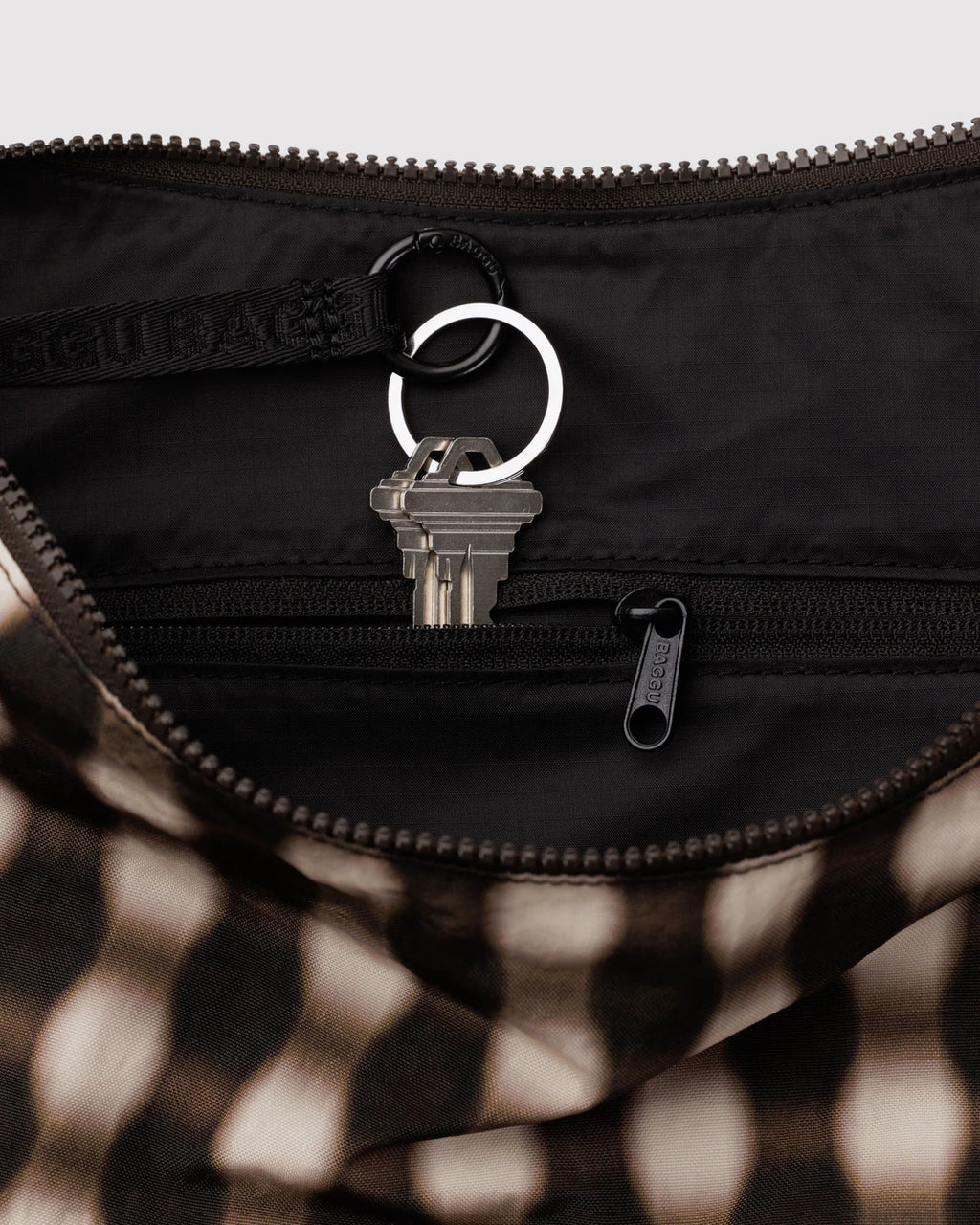 LARGE NYLON CRESCENT BAG | BLURRED GINGHAM BROWN
