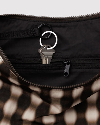 LARGE NYLON CRESCENT BAG | BLURRED GINGHAM BROWN
