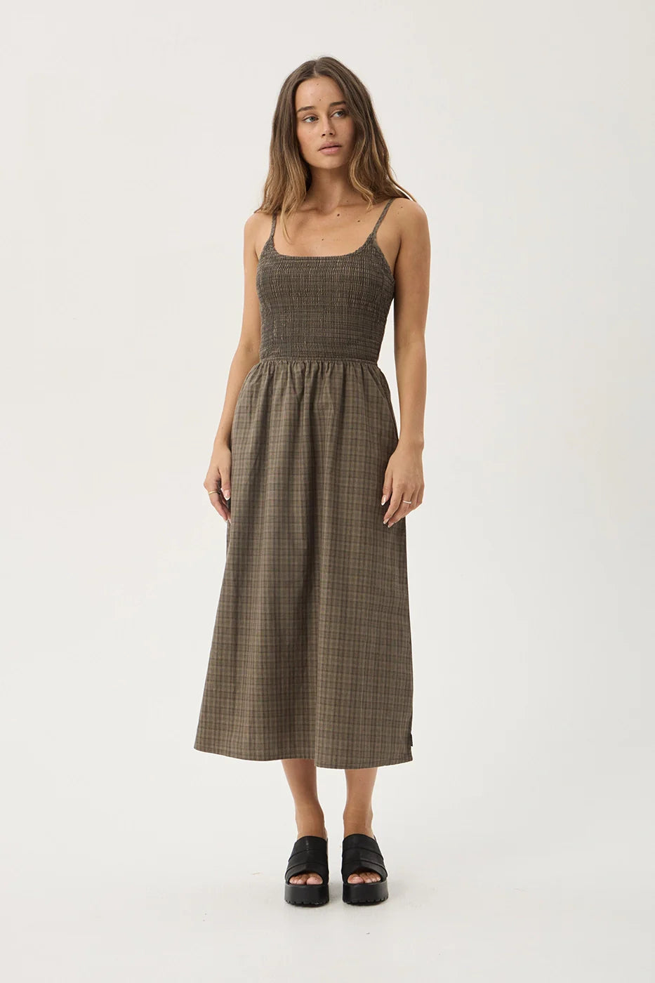 SHADOW MIDI DRESS | STONE CHECK