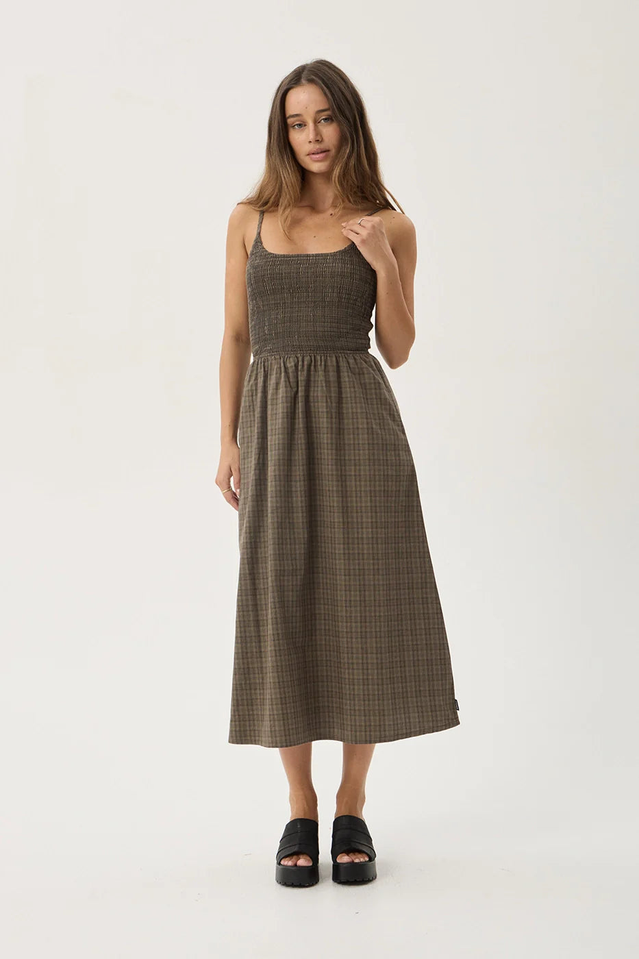 SHADOW MIDI DRESS | STONE CHECK