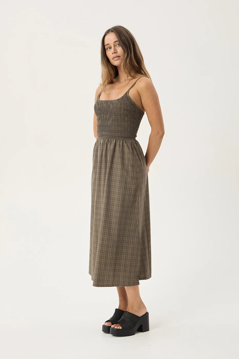 SHADOW MIDI DRESS | STONE CHECK