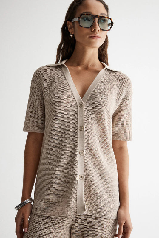 ASPEN CROCHET SHIRT | TAUPE