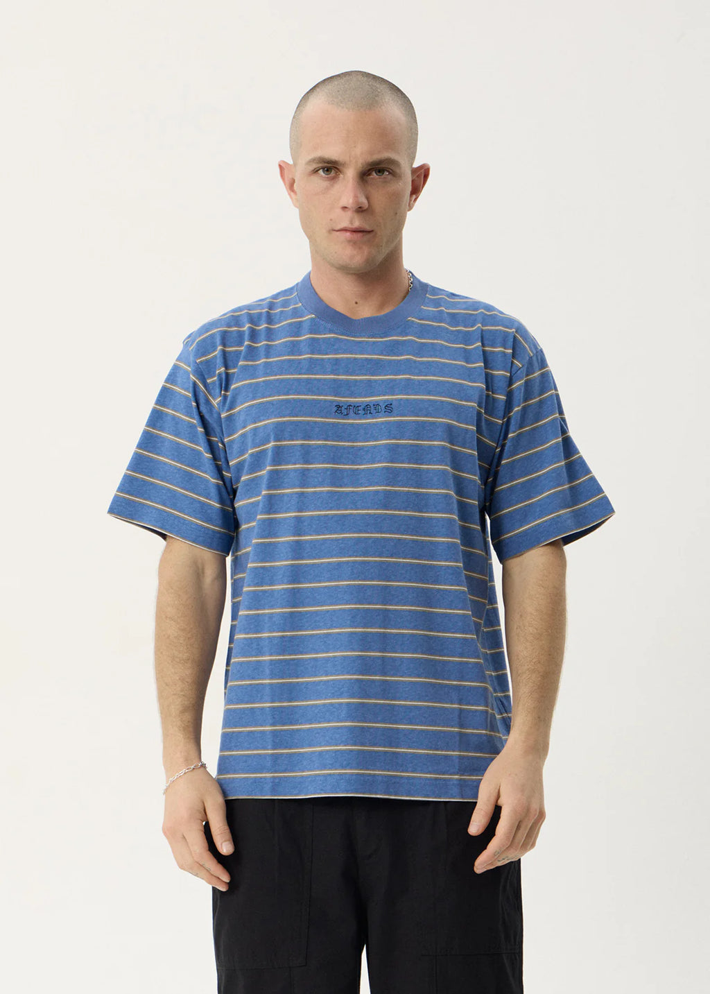 Afends Eureka Boxy Tee Slate Blue Stripe