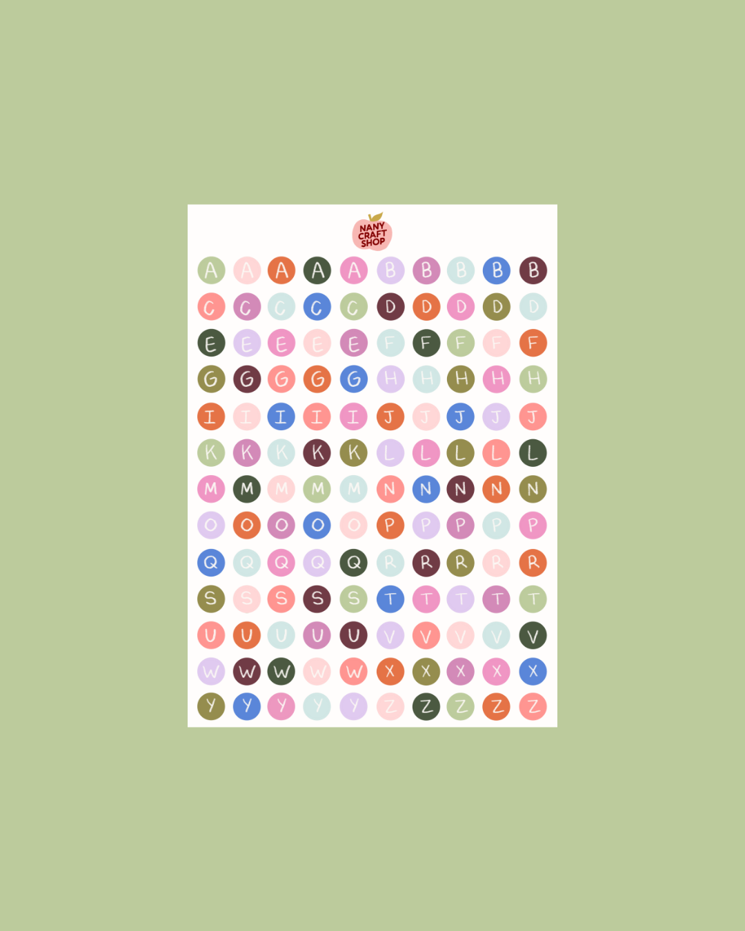 Alphabet sticker sheet colored buttons A5