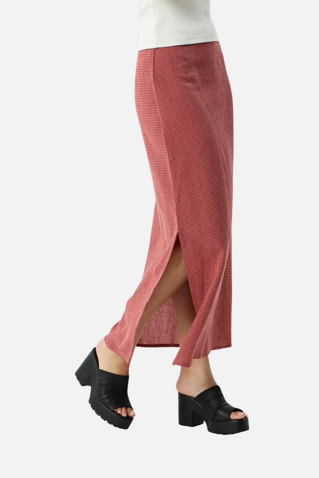 Afends Kali Indy Hemp Maxi Skirt Rose Check