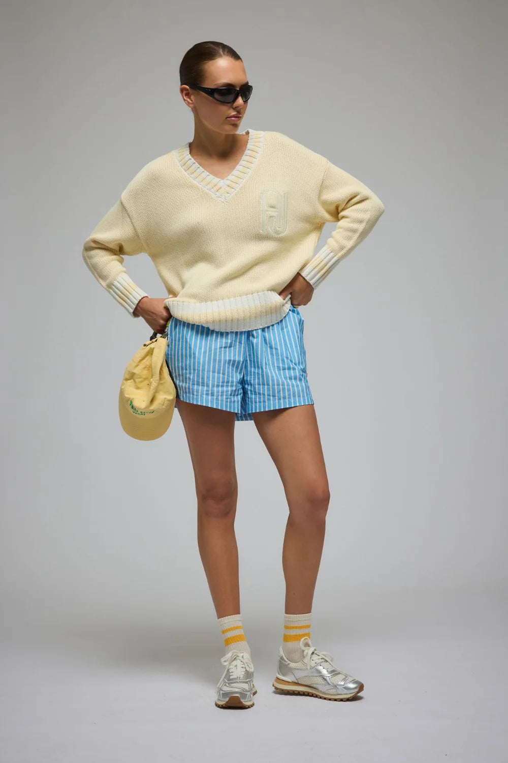 AJ V-NECK KNIT SWEATER | LEMON CREAM
