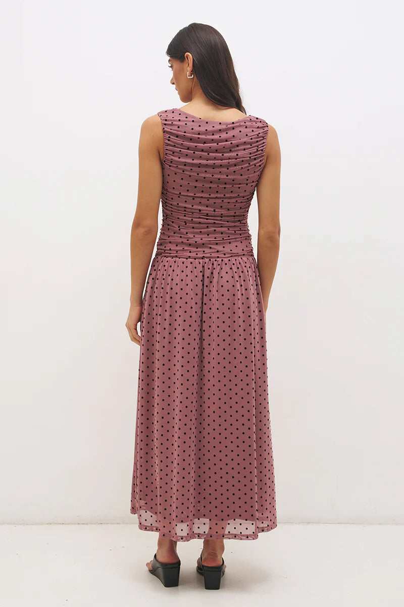 SONATA SPOT GATHERED DRESS | ROSEWOOD