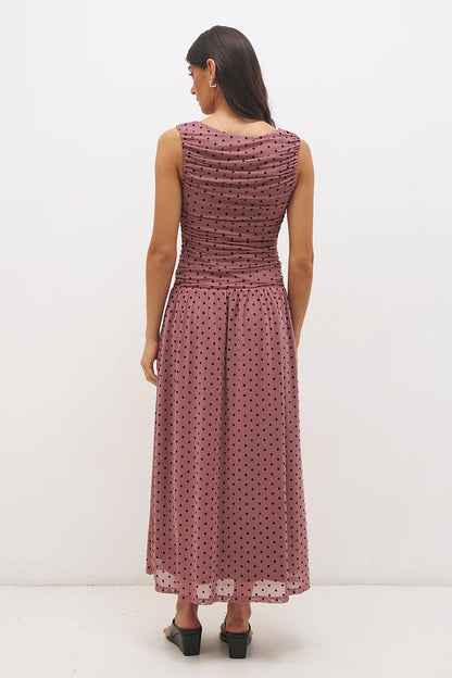 SONATA SPOT GATHERED DRESS | ROSEWOOD