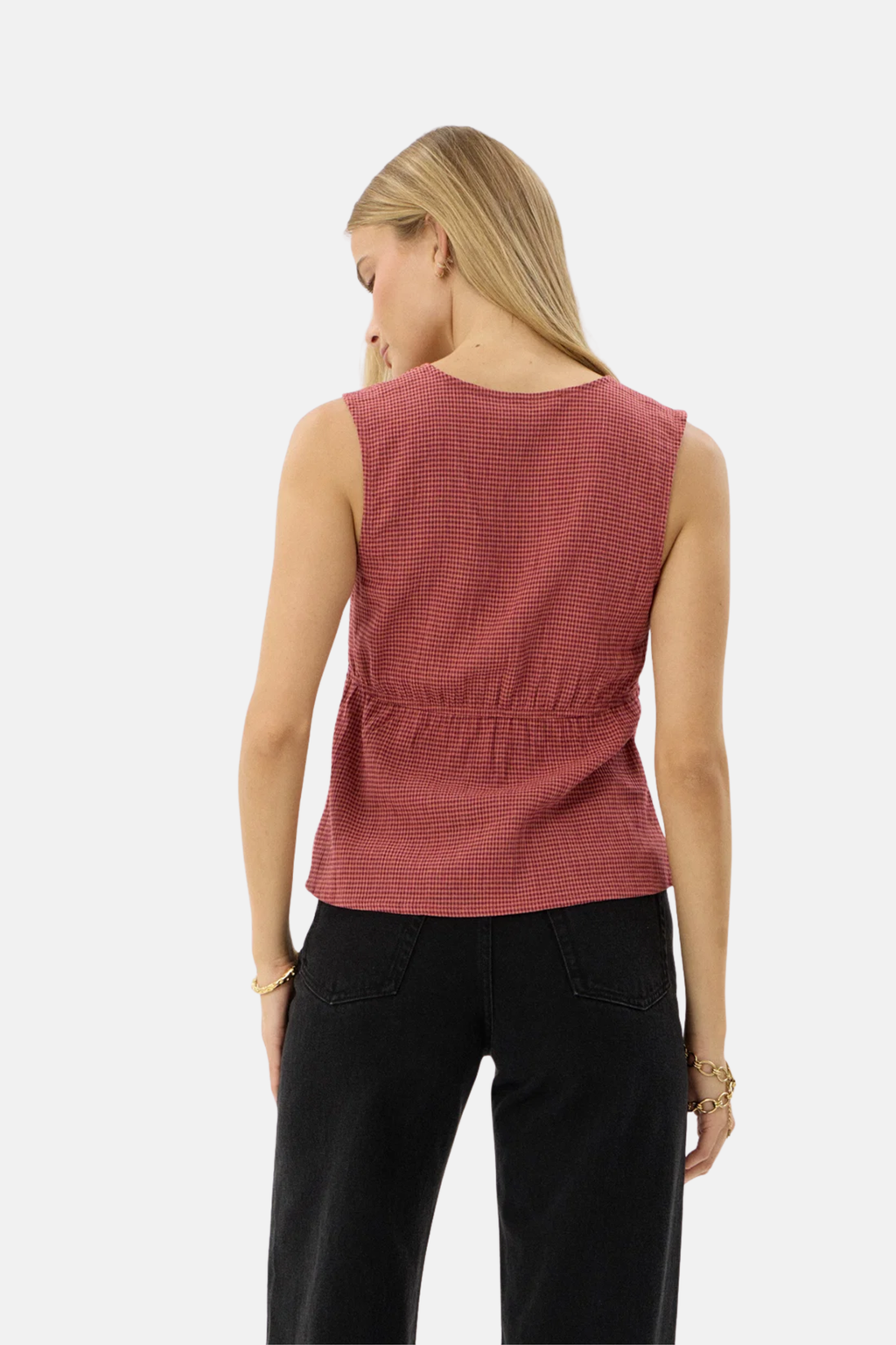 Afends Dahlia Short Sleeve Top Indy Rose Check