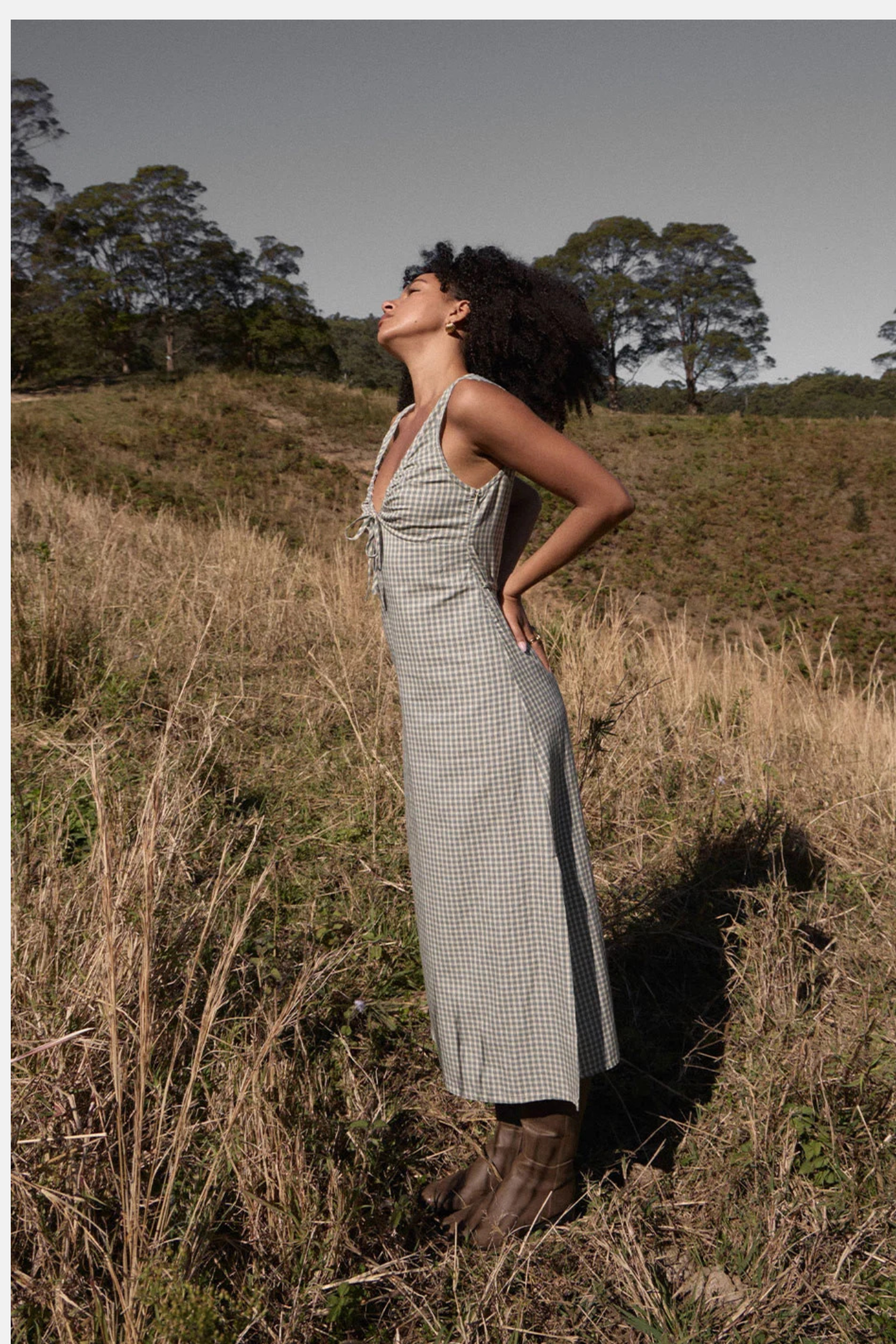 Afends Izzy Maxi Dress Alpine Check