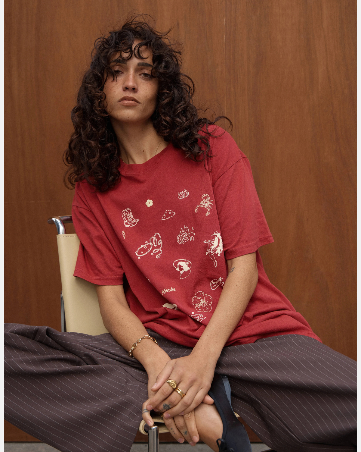 Afends Easty Flash Oversized Tee Vintage Cherry
