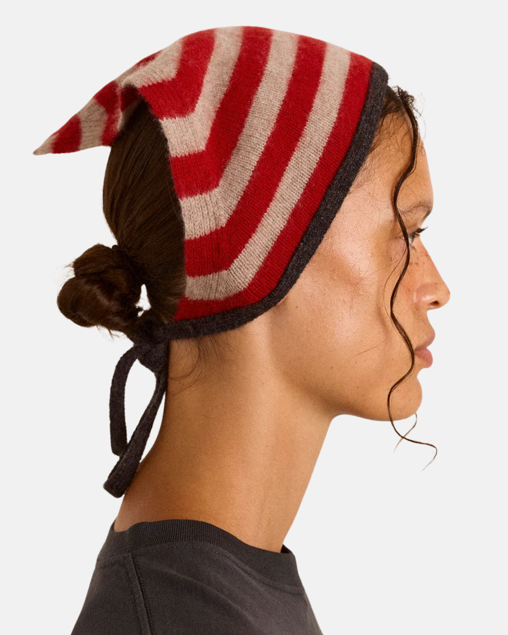 Damson Madder Clara Merino Wool Head Scarf Charcoal Stripe