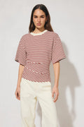 AURA TEE | BURGUNDY CREAM STRIPE