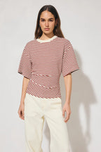AURA TEE | BURGUNDY CREAM STRIPE