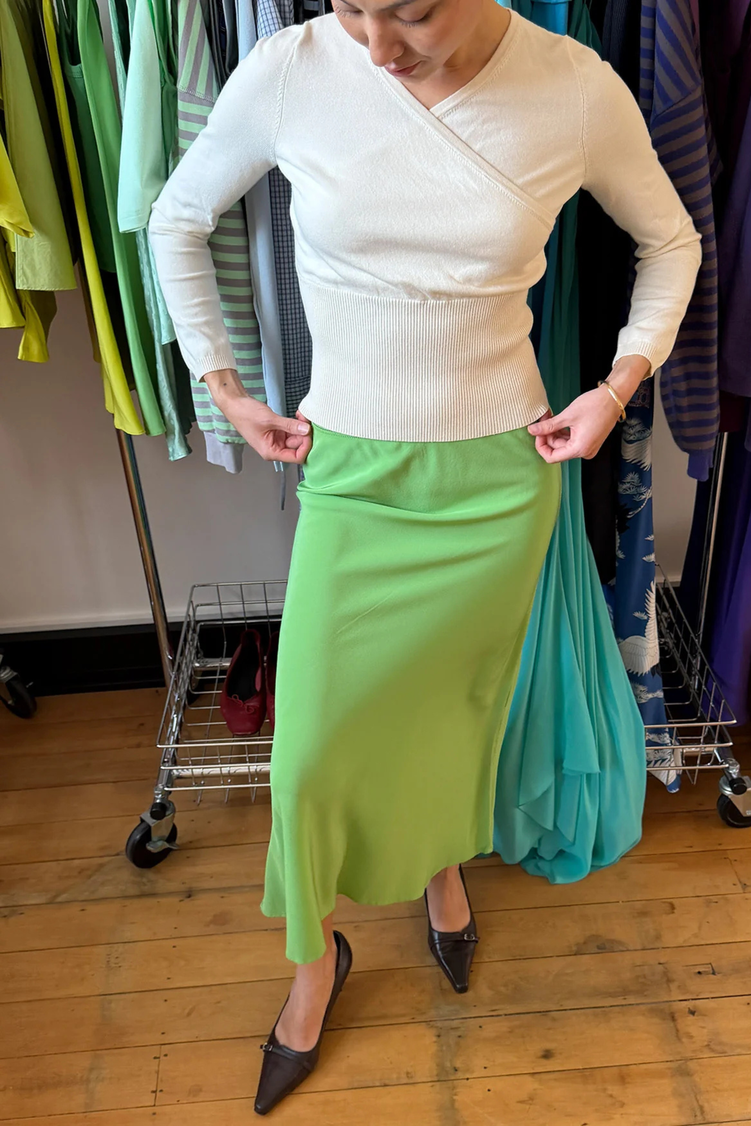 Olga Joan Mock Wrap Knit Top Avena