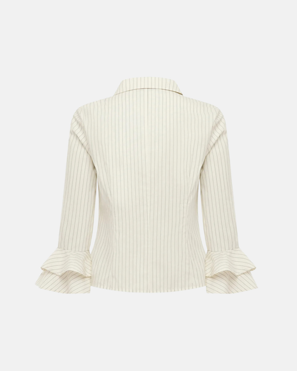 Olga Joan Frill Sleeve Shirt Crema Stripe