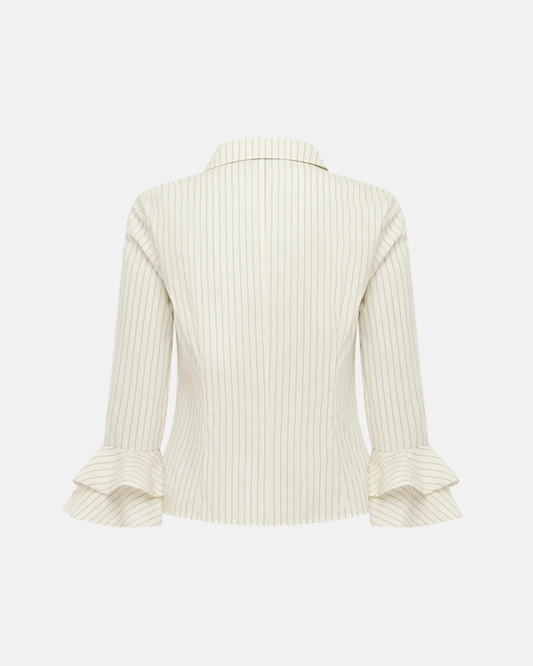 Olga Joan Frill Sleeve Shirt Crema Stripe