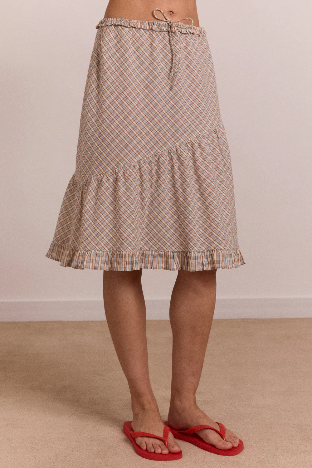 SIGOURNEY RUFFLE SPIRAL SKIRT | GINGER CHECK