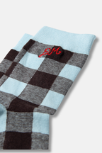 Damson Madder Calf Length Gingham Socks Blue & Chocolate