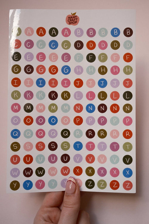 Alphabet sticker sheet colored buttons A5