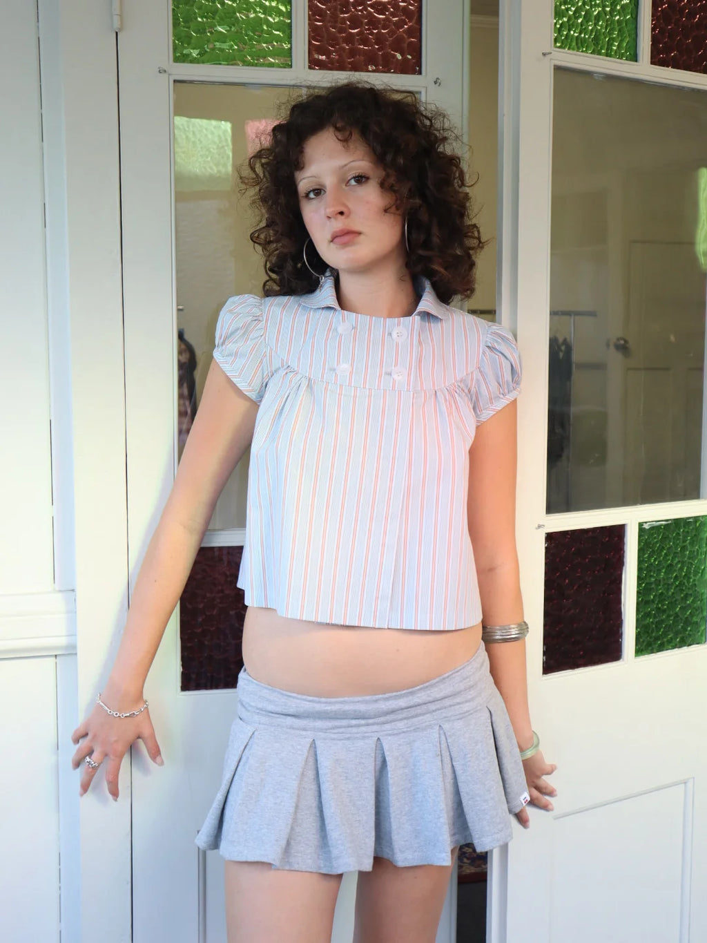 Obelia's Baby Button Top Blue Stripe