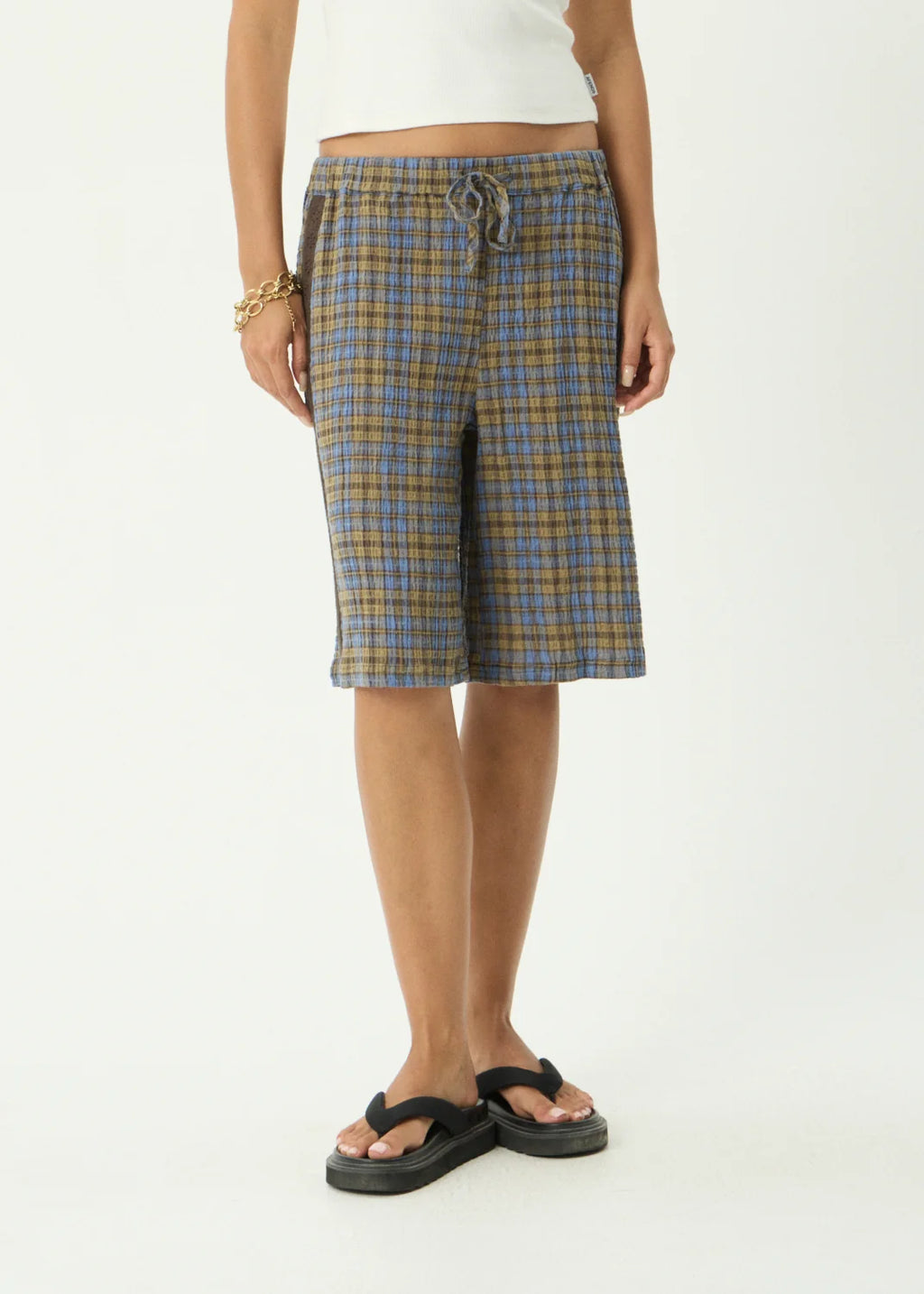 Afends Alexa Longline Short Cedar Blue Check