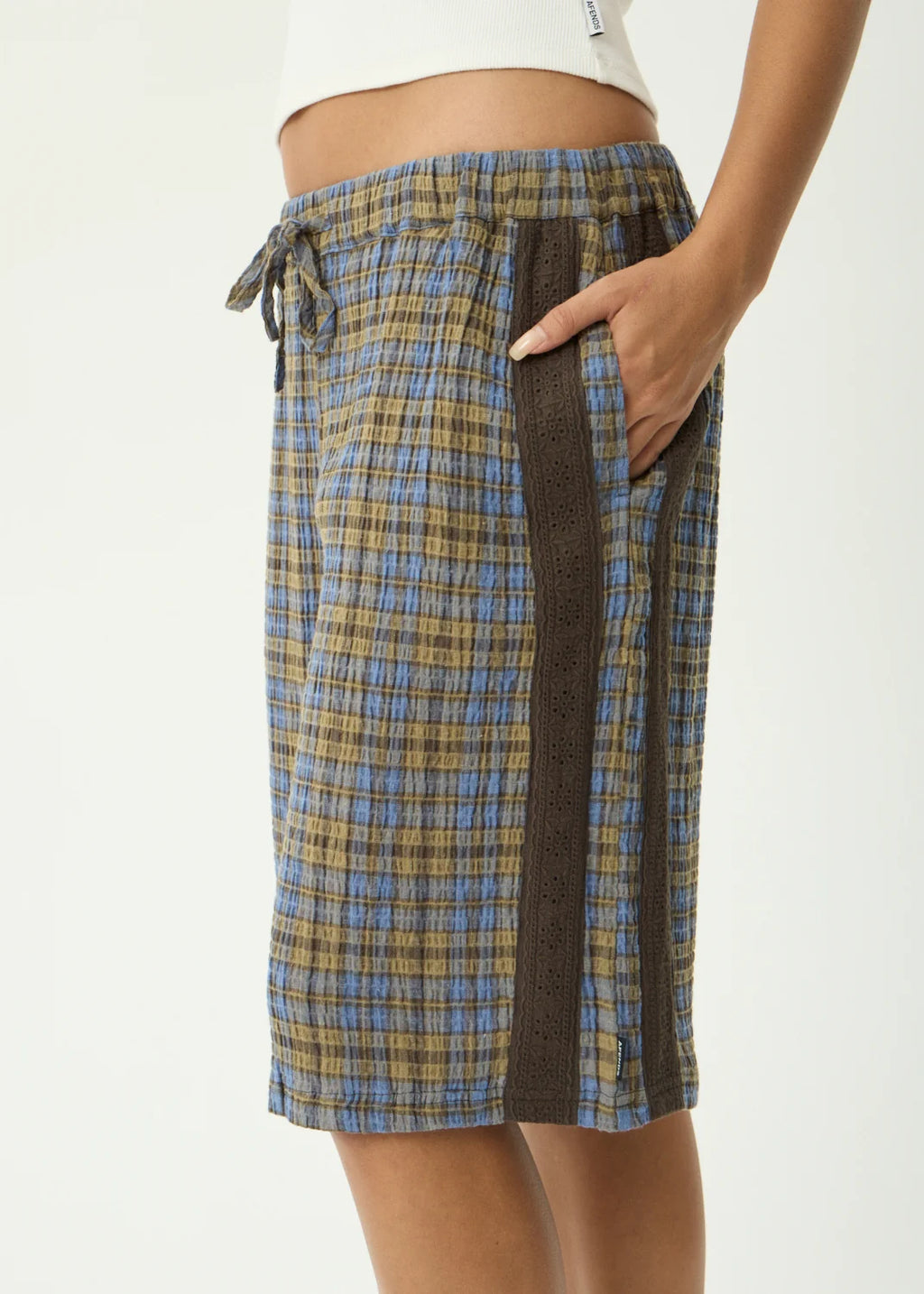 Afends Alexa Longline Short Cedar Blue Check
