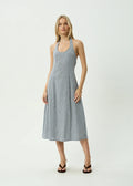 Afends Maya Midi Dress Navy Check
