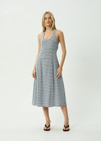 Afends Maya Midi Dress Navy Check