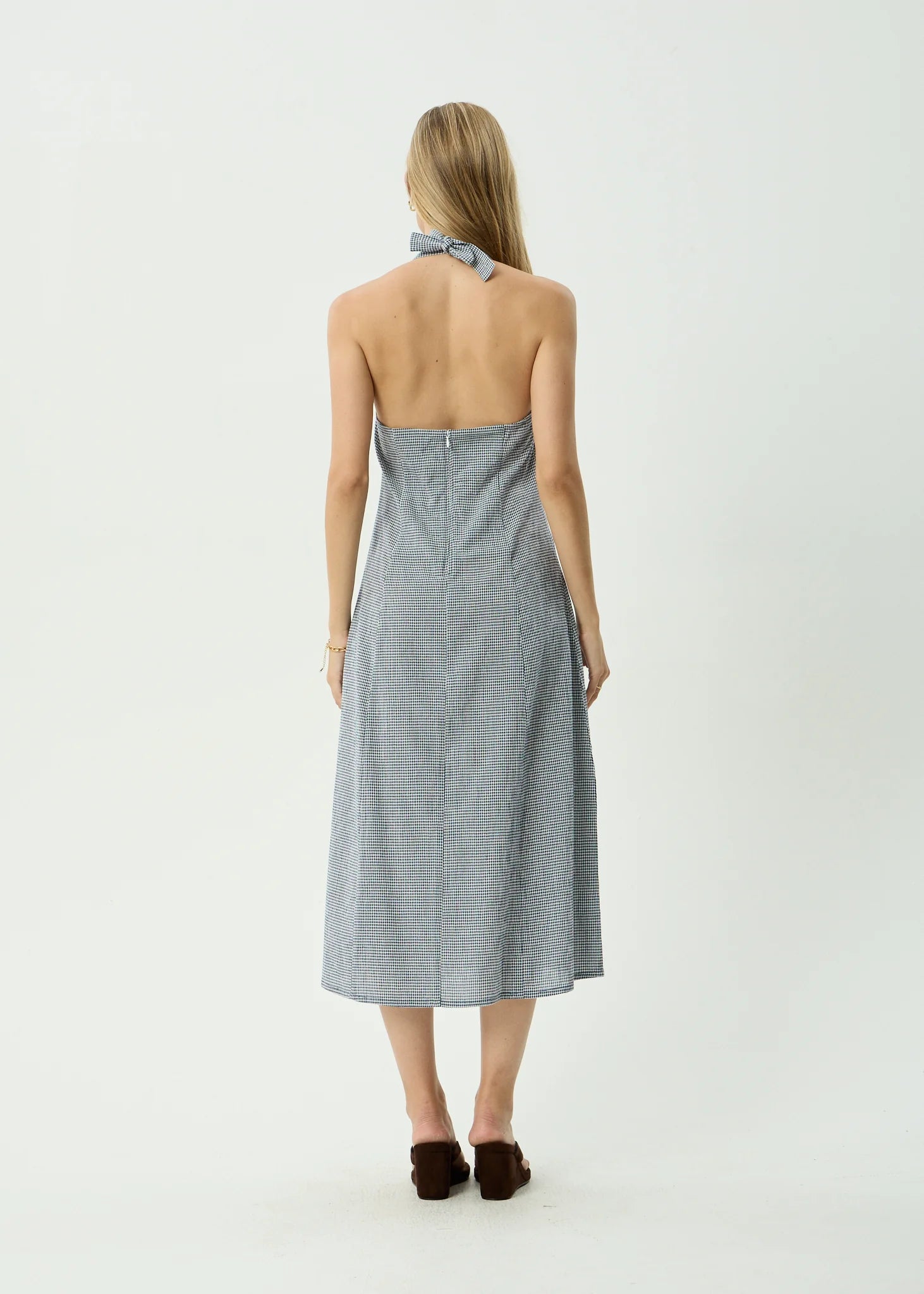 Afends Maya Midi Dress Navy Check