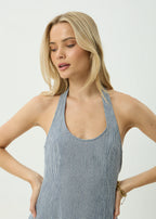 Afends Maya Midi Dress Navy Check