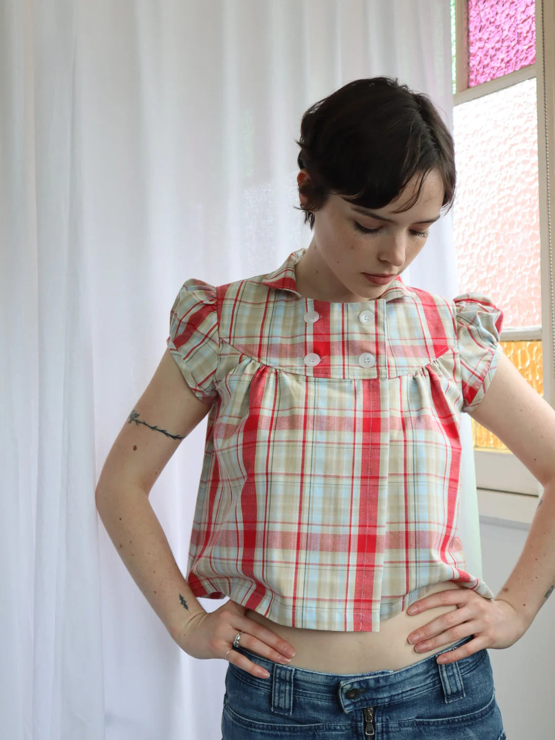 BABY BUTTON TOP | PLAID