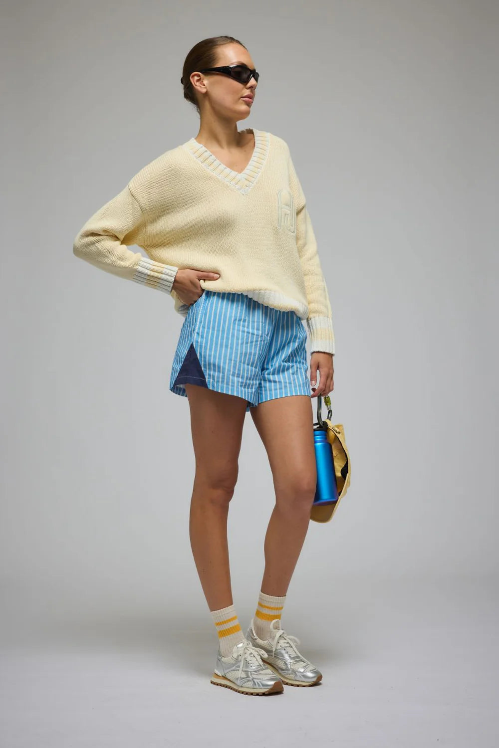 AJ V-NECK KNIT SWEATER | LEMON CREAM