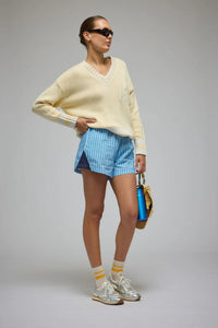 AJ V-NECK KNIT SWEATER | LEMON CREAM