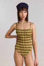 Damson Madder Lilibet Swimsuit Green & Choc Gingham Print