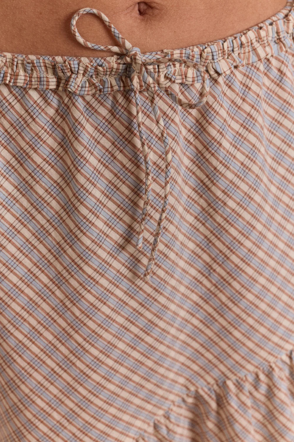 SIGOURNEY RUFFLE SPIRAL SKIRT | GINGER CHECK