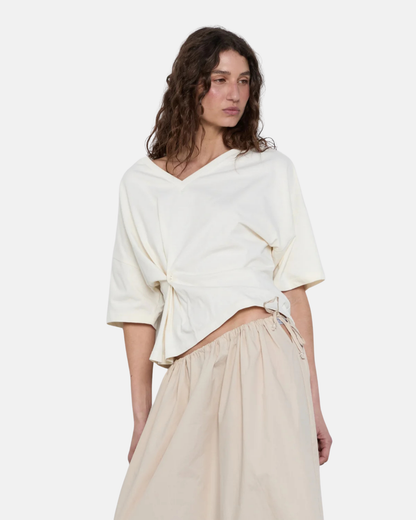 Pinky Kamal Button Wrap T Shirt White