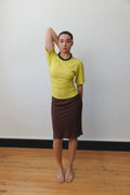 BARDOT RUCHED TOP | CHARTREUSE