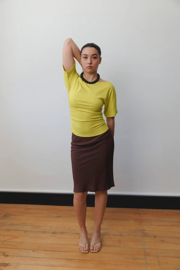 BARDOT RUCHED TOP | CHARTREUSE