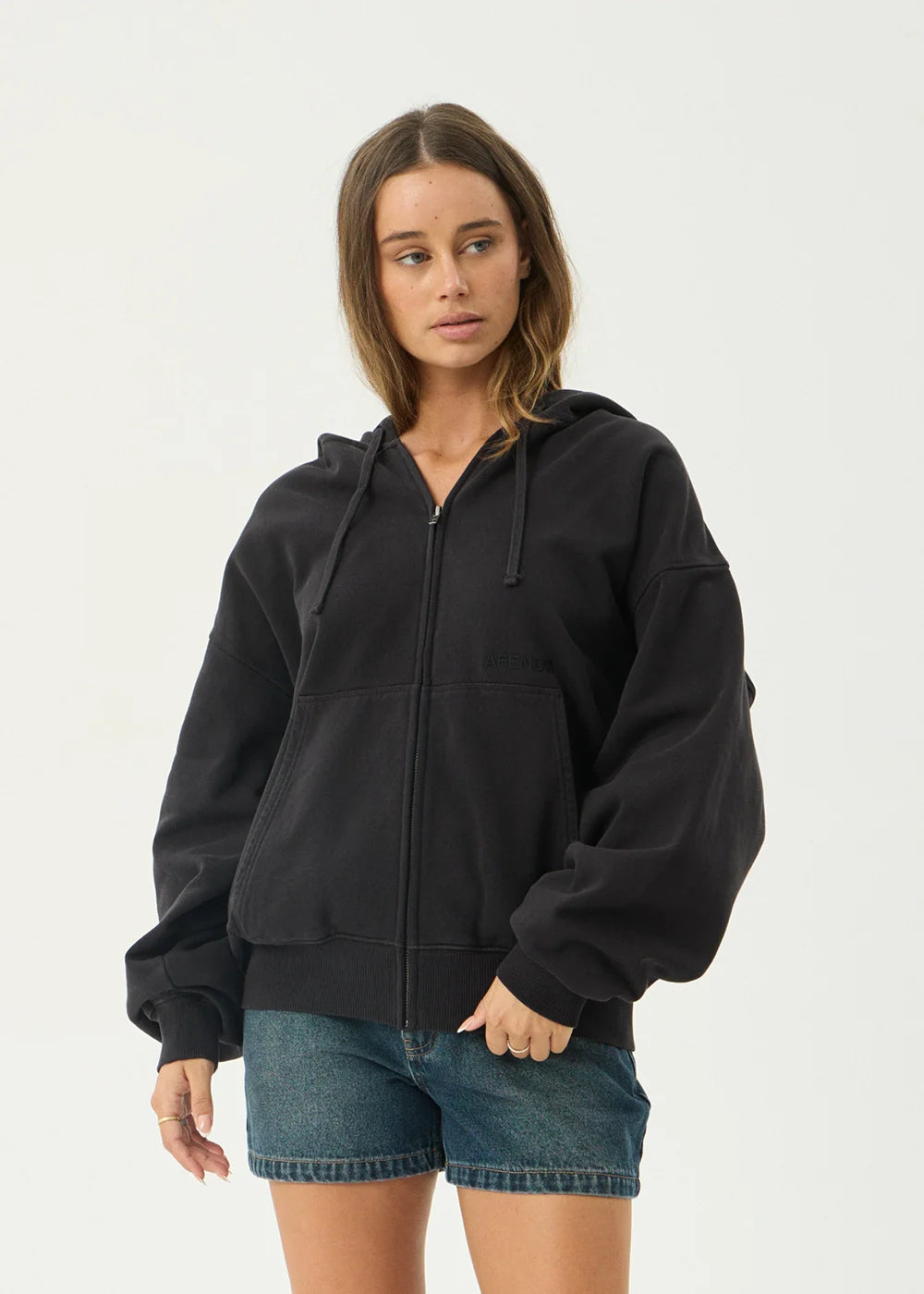 GENESIS BOXY ZIP HOOD | STONE BLACK