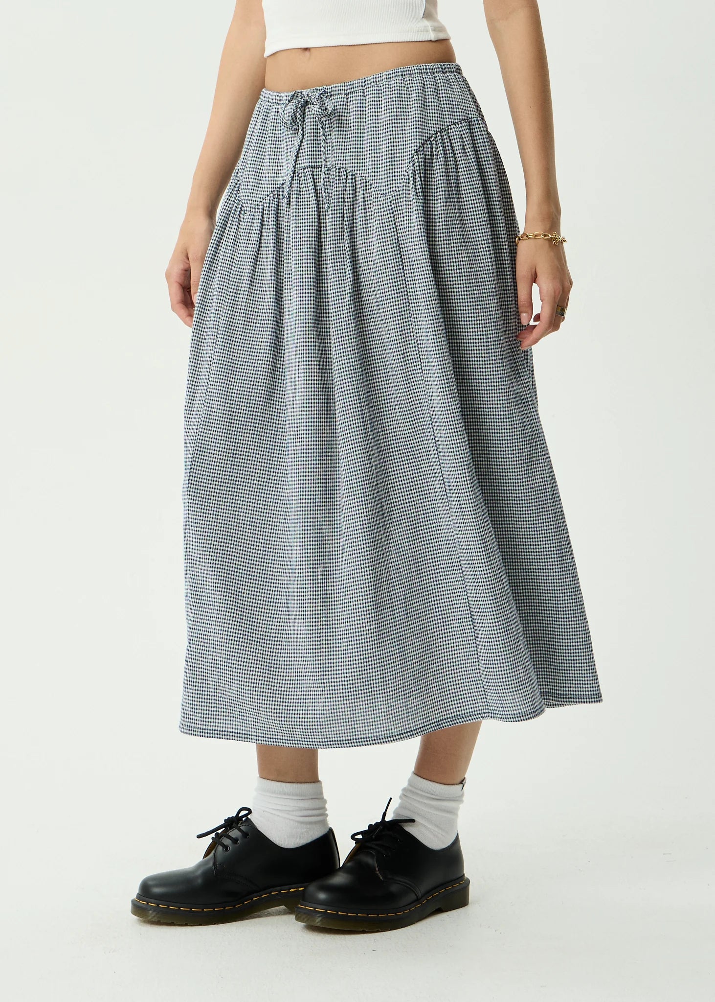 Afends Marlow Midi Skirt Indy Navy Check