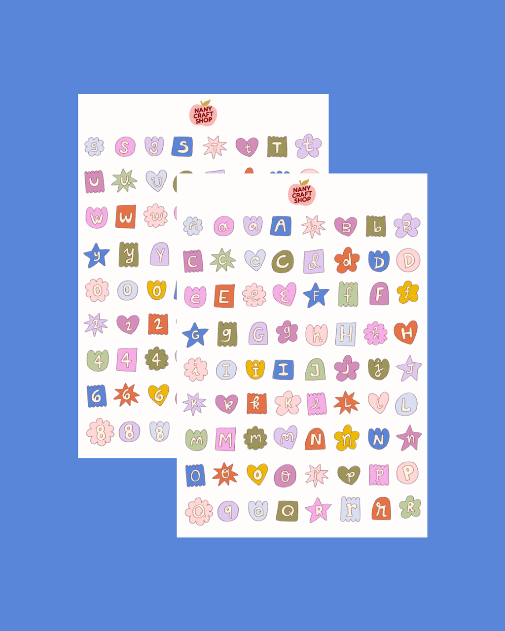 MULTICOLOUR ALPHABET STICKER SHEET X 2 A5 | NANY CRAFT