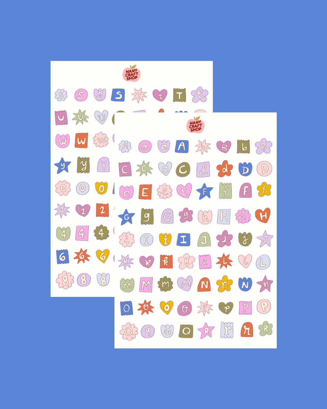 MULTICOLOUR ALPHABET STICKER SHEET X 2 A5 | NANY CRAFT