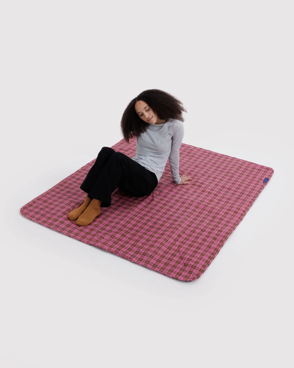 Baggu Puffy Picnic Blanket Azalea Pink Tartan