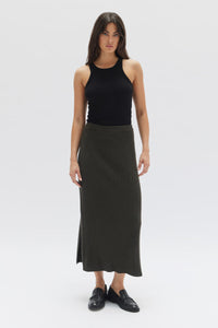 WOOL CASHMERE RIB SKIRT | DARK OLIVE