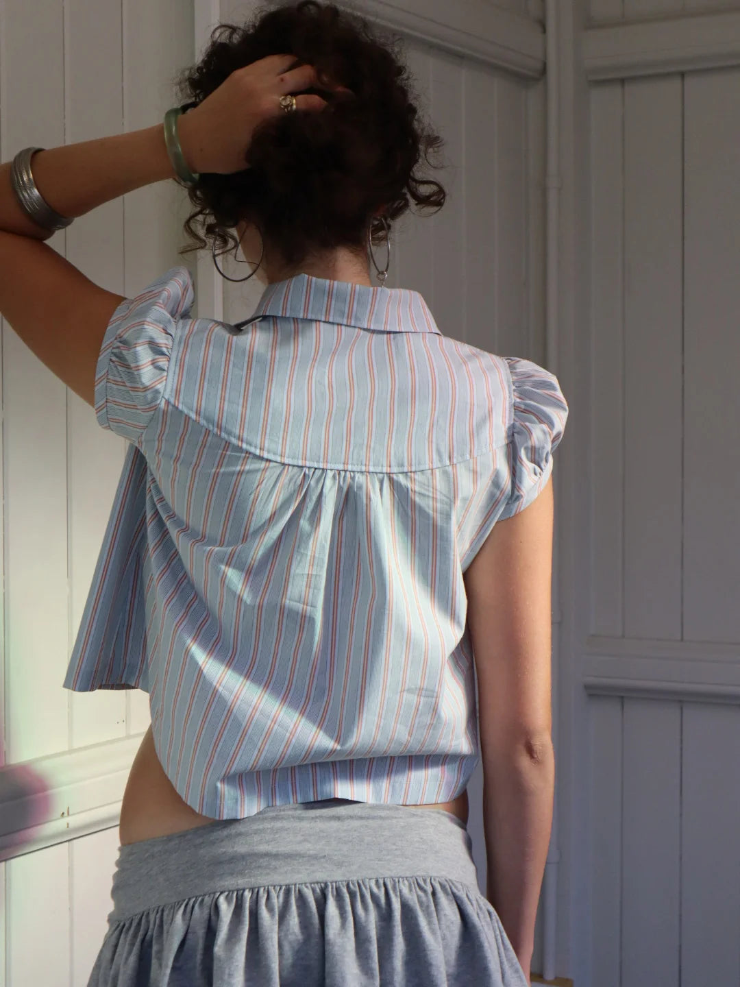 Obelia's Baby Button Top Blue Stripe