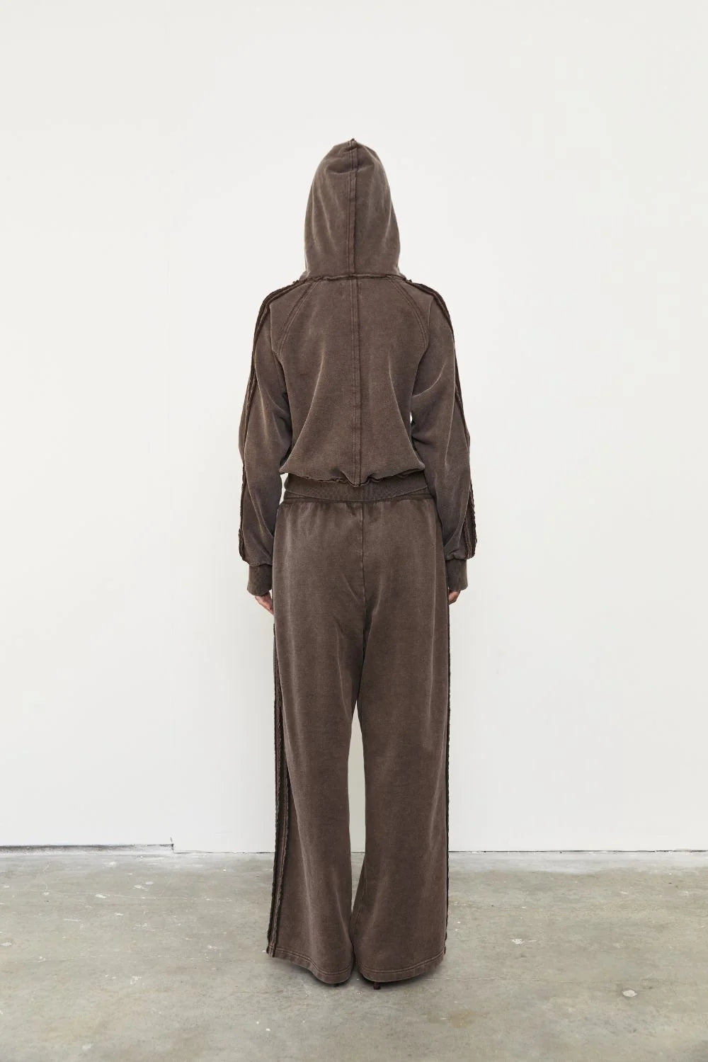 ZIP UP ACID WASH HOODIE - SOIL