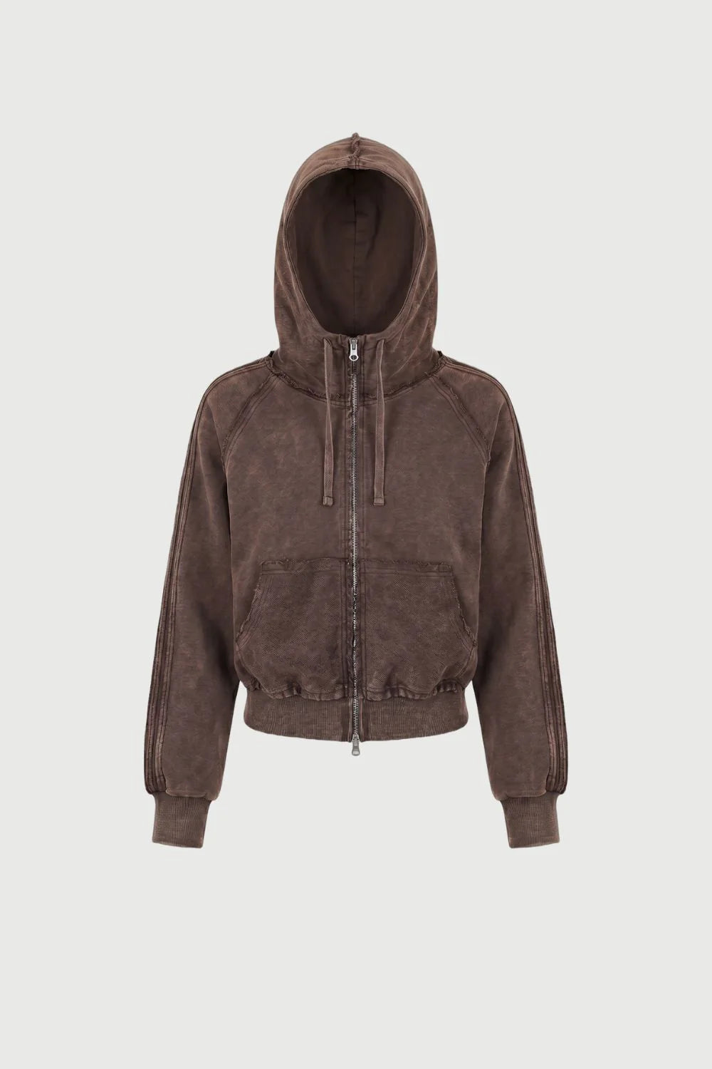 ZIP UP ACID WASH HOODIE - SOIL